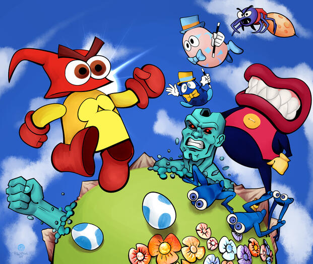 Plok OST by Tim &amp; Geoff Follin (2019 cassette release) - Cover/Key Art Canvas Ltd. (Credited as Finley Michaels)